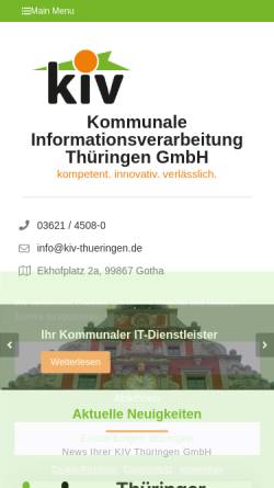 Vorschau der mobilen Webseite www.kiv-thueringen.de, KIV Thüringen