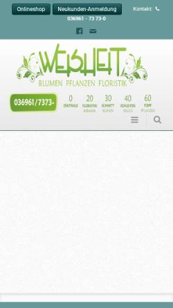 Vorschau der mobilen Webseite www.weisheit-blumen.de, Weisheit Blumengroßhandel