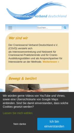 Vorschau der mobilen Webseite www.cranioverband.org, Deutscher Verband der Cranio-Sacral Therapeuten e.V.