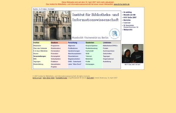 Vorschau von www.ib.hu-berlin.de, Humboldt-Universität zu Berlin; Institut für Bibliothekswissenschaft