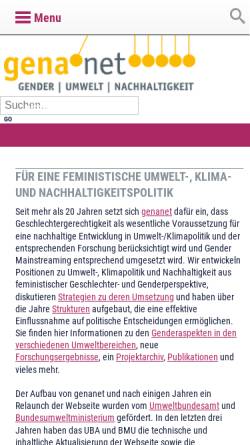 Vorschau der mobilen Webseite www.genanet.de, Genanet Leitstelle Geschlechtergerechtigkeit und Nachhaltigkeit LIFE e.V.