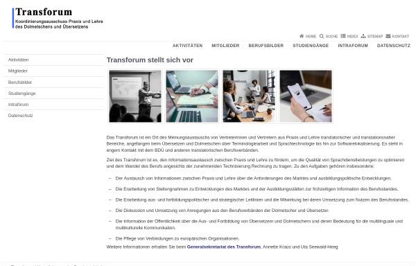 Vorschau von www.transforum.de, Transforum - Koordinierung von Praxis und Lehre von Dolmetschen und Übersetzung