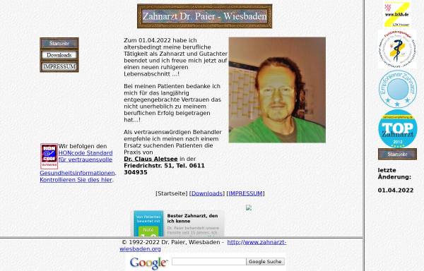 Vorschau von www.zahnarzt-wiesbaden.org, Paier, Klaus-Peter Dr. med. dent.