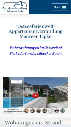 Vorschau der mobilen Webseite www.ostsee-appartement-vermietung.de, Appartement Vermietung Maureen Lipke