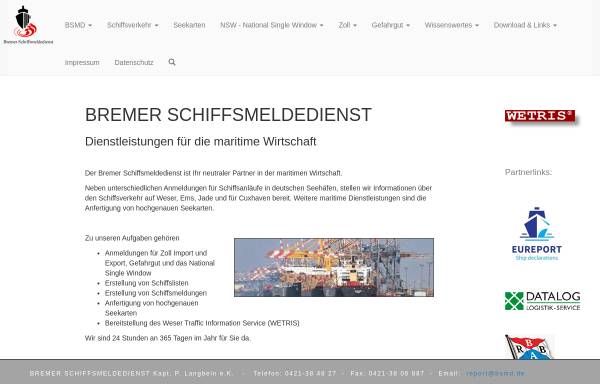 Vorschau von www.bsmd.de, Bremer Schiffsmeldedienst Kapt. P. Langbein e.K.