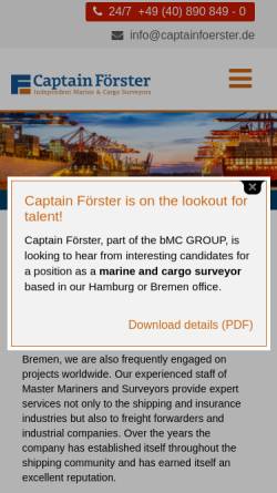 Vorschau der mobilen Webseite www.captainfoerster.de, Capt. Klaus Förster Unabhängige Schiffahrts-Experten GmbH