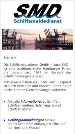 Vorschau der mobilen Webseite www.smd.de, Schiffsmeldedienst GmbH Hamburg