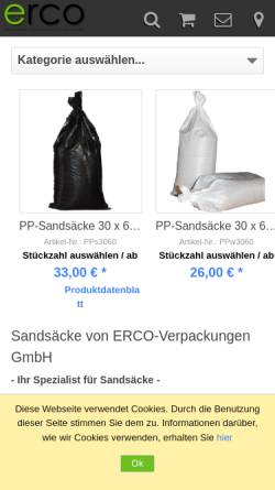 Vorschau der mobilen Webseite www.erco-hochwasserschutz.com, ERCO-Verpackungen, Inh. Klaus Russ