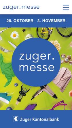 Vorschau der mobilen Webseite www.zugermesse.ch, Zuger Messe, Schweiz
