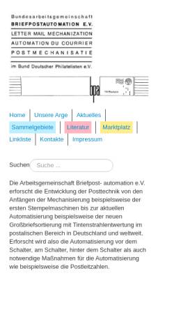 Vorschau der mobilen Webseite www.arge-briefpostautomation.de, Arbeitsgemeinschaft Briefpostautomation