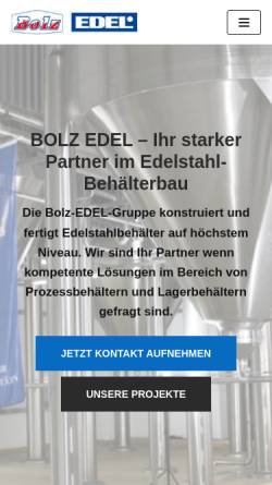 Vorschau der mobilen Webseite bolz-edel.de, BOLZ Apparatebau GmbH, EDEL Tank GmbH