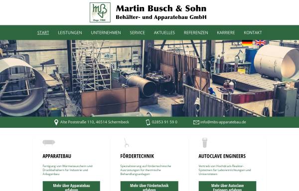 Vorschau von www.mbs-apparatebau.de, Martin Busch & Sohn GmbH