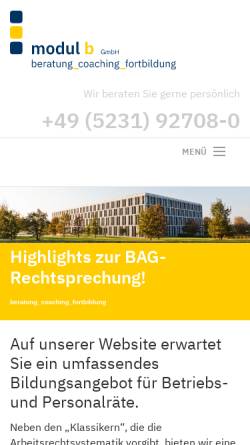 Vorschau der mobilen Webseite www.modul-b.de, modul b GmbH