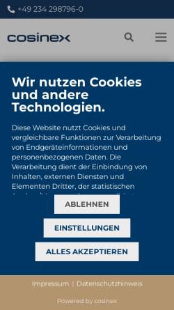 Vorschau der mobilen Webseite www.cosinex.com, Cosinex GmbH