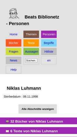 Vorschau der mobilen Webseite beat.doebe.li, Beats Biblionetz: Niklas Luhmann