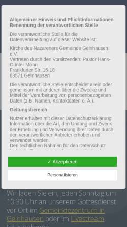 Vorschau der mobilen Webseite gelnhausen.nazarener.de, KdN Gelnhausen