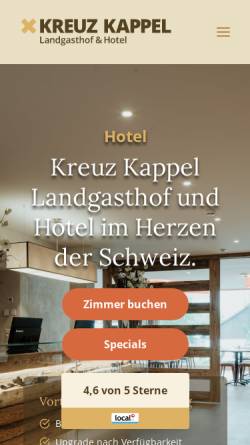 Vorschau der mobilen Webseite www.kreuz-kappel.ch, Gasthaus Zum Kreuz