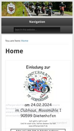 Vorschau der mobilen Webseite www.mfherpersdorf.de, Motorradfreunde Herpersdorf e.V.