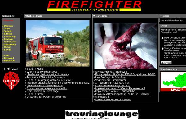 Vorschau von www.firefighter.at, Online-Magazin der Wiener Berufsfeuerwehr