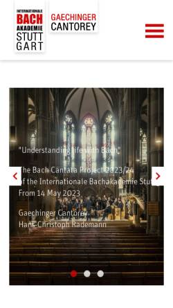 Vorschau der mobilen Webseite www.bachakademie.de, Bachakademie Stuttgart
