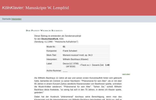 Vorschau von www.koelnklavier.de, Der Pianist Wilhelm Backhaus