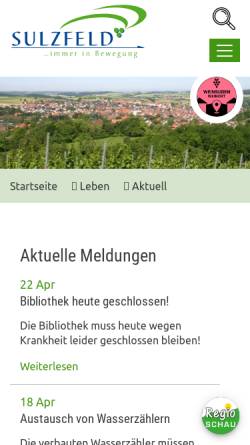 Vorschau der mobilen Webseite www.sulzfeld.de, Sulzfeld