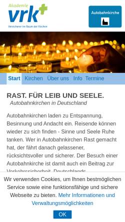 Vorschau der mobilen Webseite www.autobahnkirche.de, Autobahnkirche - Rastplätze für die Seele