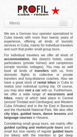 Vorschau der mobilen Webseite www.profil-cuba-reisen.de, Profil Cuba-Reisen, Manfred Sill