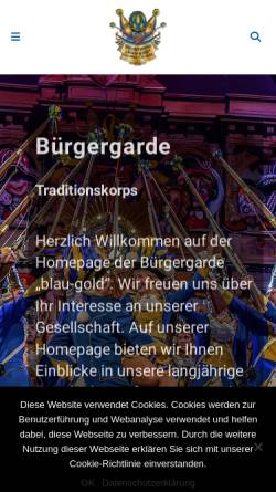 Vorschau der mobilen Webseite buergergarde.de, Bürgergarde Blau-Gold von 1904 e.V.