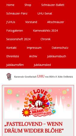 Vorschau der mobilen Webseite kguhu.de, Karnevalsgesellschaft UHU von 1924 e.V. Köln-Dellbrück