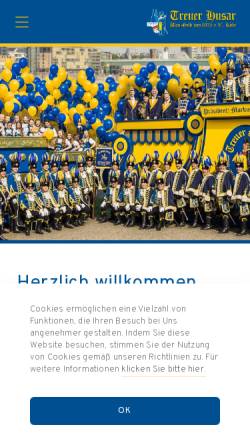 Vorschau der mobilen Webseite www.treuerhusar.de, K.G. Treuer Husar blau-gelb von 1925 e.V. Köln