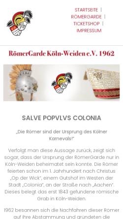 Vorschau der mobilen Webseite www.roemergarde.de, Römer Garde Köln-Weiden e.V.