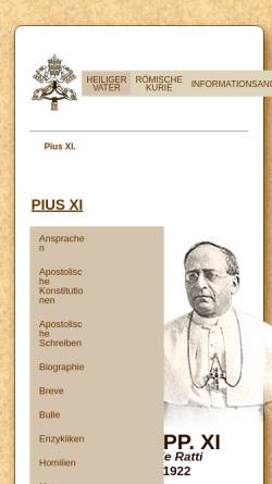 Vorschau der mobilen Webseite www.vatican.va, Der Heilige Vater Pius XI