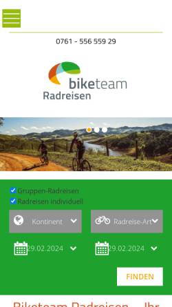 Vorschau der mobilen Webseite www.biketeam-radreisen.de, Travelteam GmbH