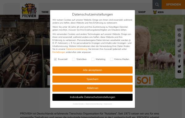 Vorschau von www.provieh.de, Provieh - Verein gegen tierquälerische Massentierhaltung e.V.