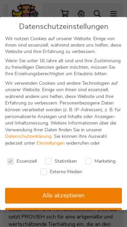 Vorschau der mobilen Webseite www.provieh.de, Provieh - Verein gegen tierquälerische Massentierhaltung e.V.