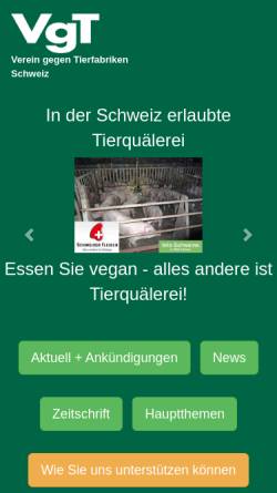 Vorschau der mobilen Webseite www.vgt.ch, Verein gegen Tierfabriken Schweiz
