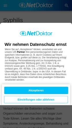 Vorschau der mobilen Webseite www.netdoktor.de, Syphilis (Lues venerea)