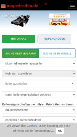 Vorschau der mobilen Webseite www.mopedreifen.de, Mopedreifen Profi GmbH