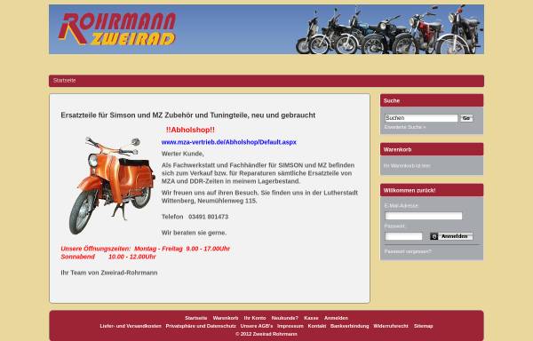 Vorschau von www.zweirad-ersatzteile.com, Zweirad Rohrmann