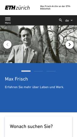 Vorschau der mobilen Webseite www.mfa.ethz.ch, Max Frisch - Archiv