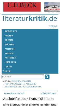 Vorschau der mobilen Webseite www.literaturkritik.de, Auskünfte über Franz Fühmann