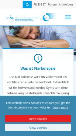 Vorschau der mobilen Webseite www.narcolepsy.ch, Schweizer Narkolepsie Gesellschaft
