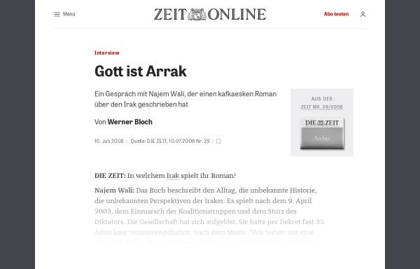 Vorschau von www.zeit.de, Gott ist Arrak