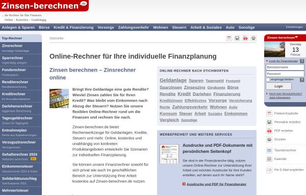 Vorschau von www.zinsen-berechnen.de, Zinsen-berechnen.de