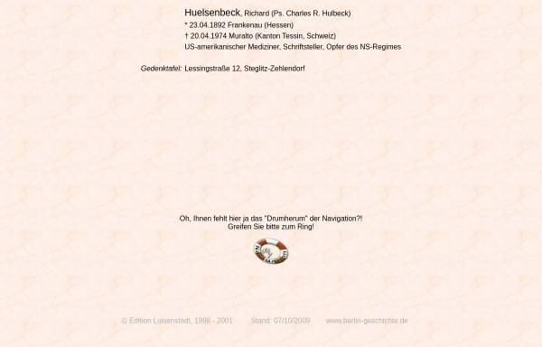 Vorschau von www.luise-berlin.de, Stadtgeschichte Berlin: Huelsenbeck, Richard - Ehrungen und Lebensdaten