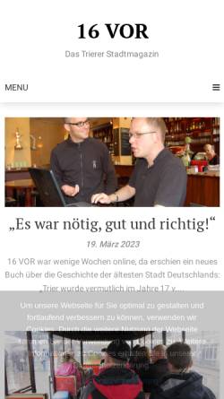 Vorschau der mobilen Webseite www.16vor.de, 16 vor - Nachrichten aus Trier