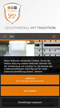 Vorschau der mobilen Webseite www.lmw-leichtmetall.de, LMW Leichtmetallguss GmbH