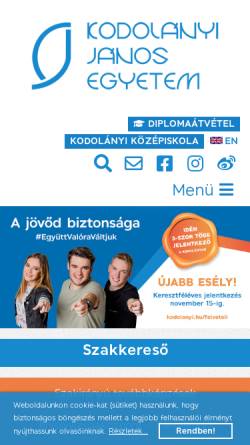 Vorschau der mobilen Webseite www.kodolanyi.hu, Kodolányi-János-Gesamthochschule Székesfehérvár