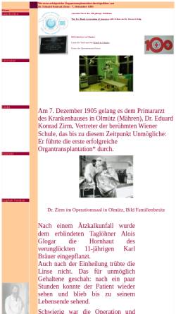 Vorschau der mobilen Webseite www.drzirm.org, Die erste erfolgreiche Organtransplantation